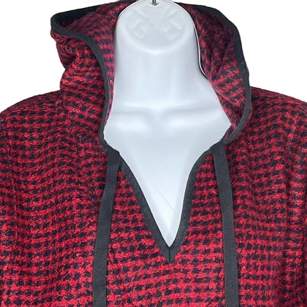 MADEWELL Red Black Brushed Houndstooth Hoodie XS Pocket Oversized - Picture 4 of 9